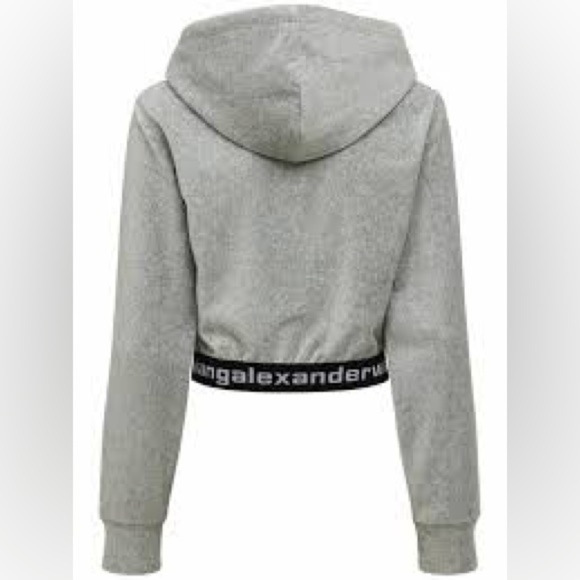 ALEXANDER WANG Stretch Corduroy Cropped Long Sleeve Hoodie in Heather Gray - Picture 6 of 10
